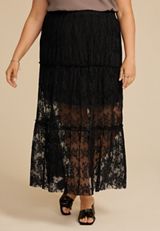 Plus Size Studio Y Black Floral Lace Maxi Skirt, C106, small