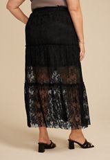 Plus Size Studio Y Black Floral Lace Maxi Skirt, C106, small