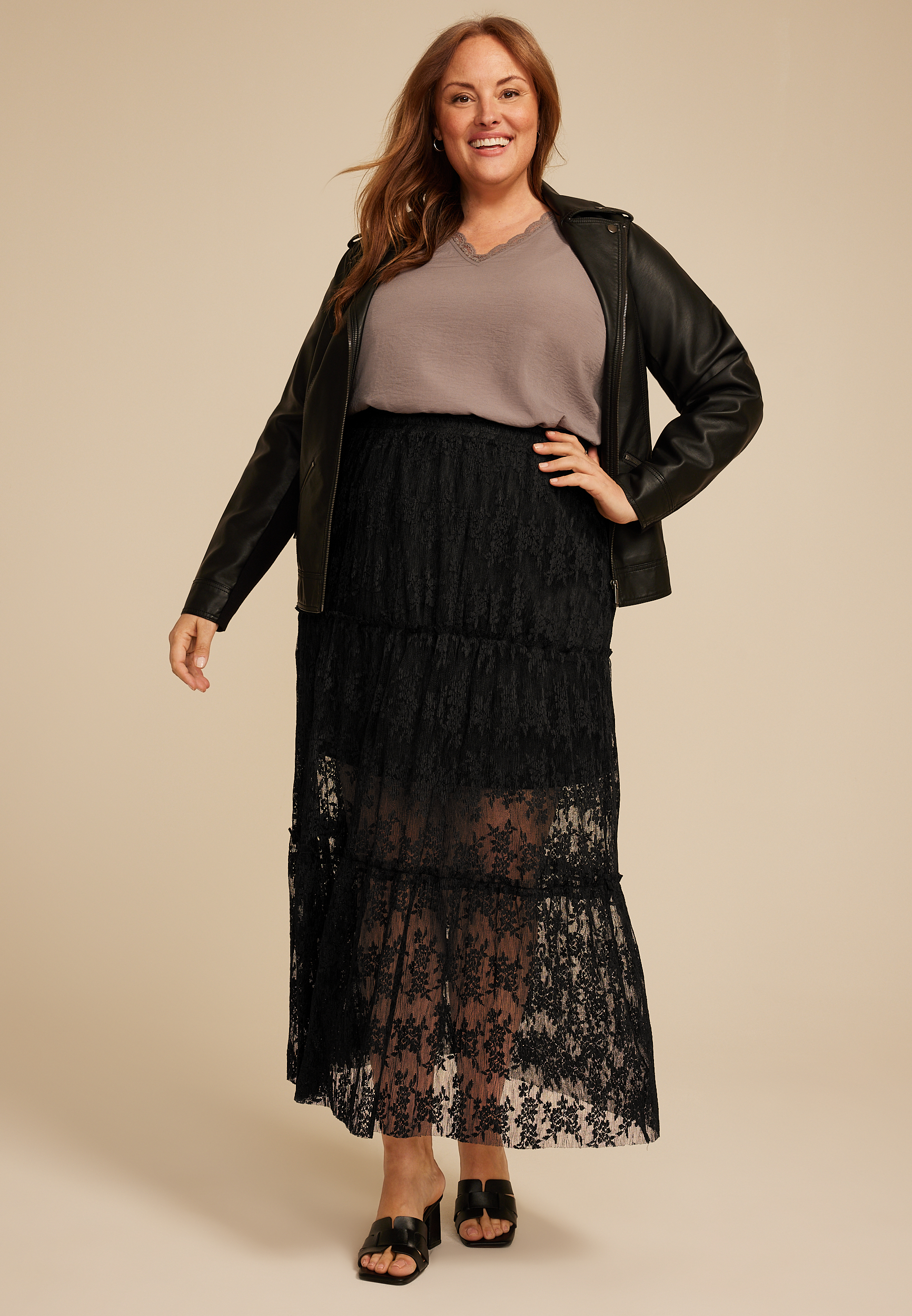 Plus Size Studio Y Black Floral Lace Maxi Skirt, C106, large