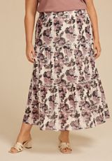 Plus Size Studio Y Abstract Floral Mesh Tiered Maxi Skirt, C1524, small