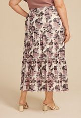 Plus Size Studio Y Abstract Floral Mesh Tiered Maxi Skirt, C1524, small