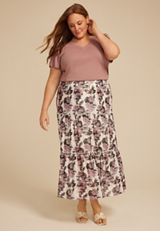 Plus Size Studio Y Abstract Floral Mesh Tiered Maxi Skirt, C1524, small