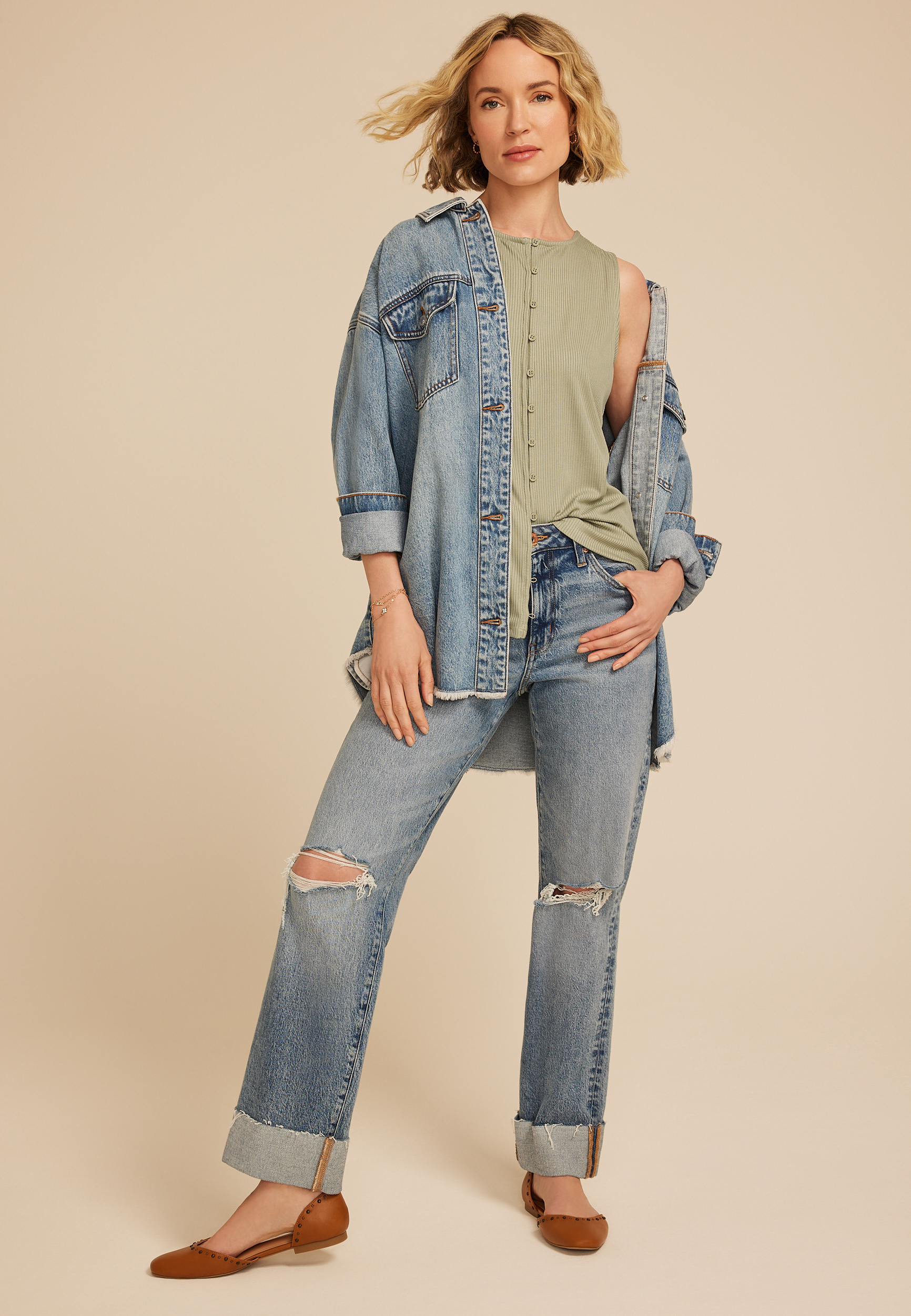 Ribbed Button Front Tank Top