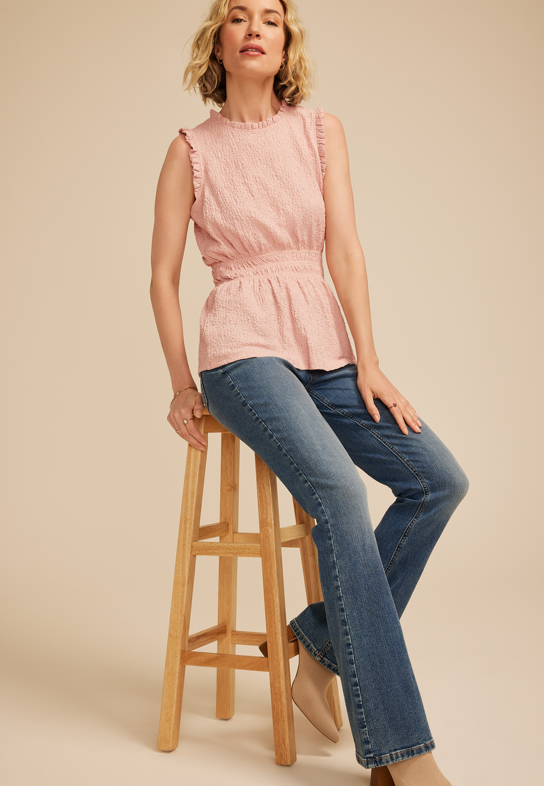 Pucker Peplum Tank Top
