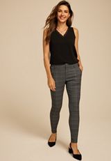 Plaid Bengaline Mid Rise Skinny Pant, C1755, small