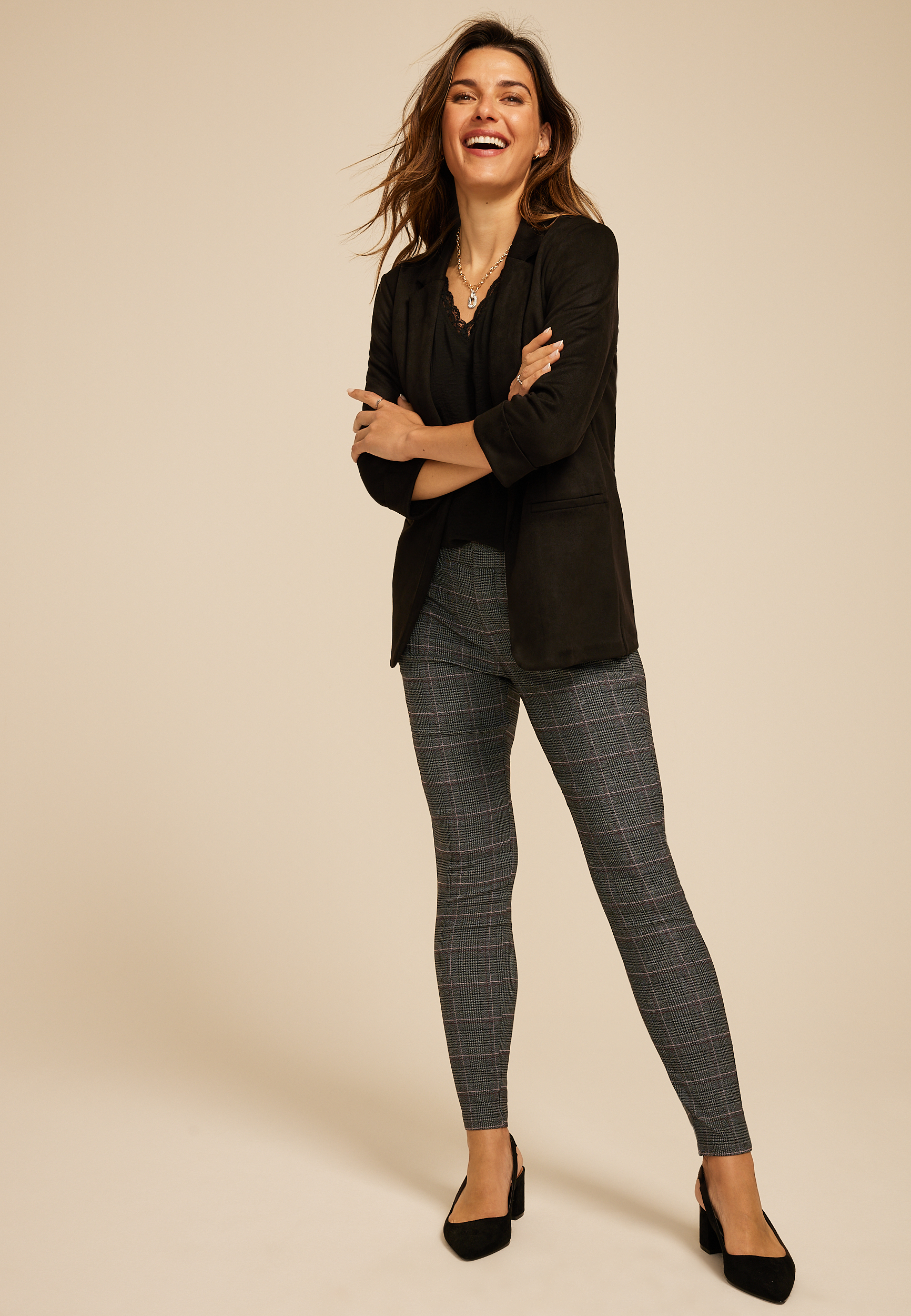 Plaid Bengaline Mid Rise Skinny Pant, C1755, large