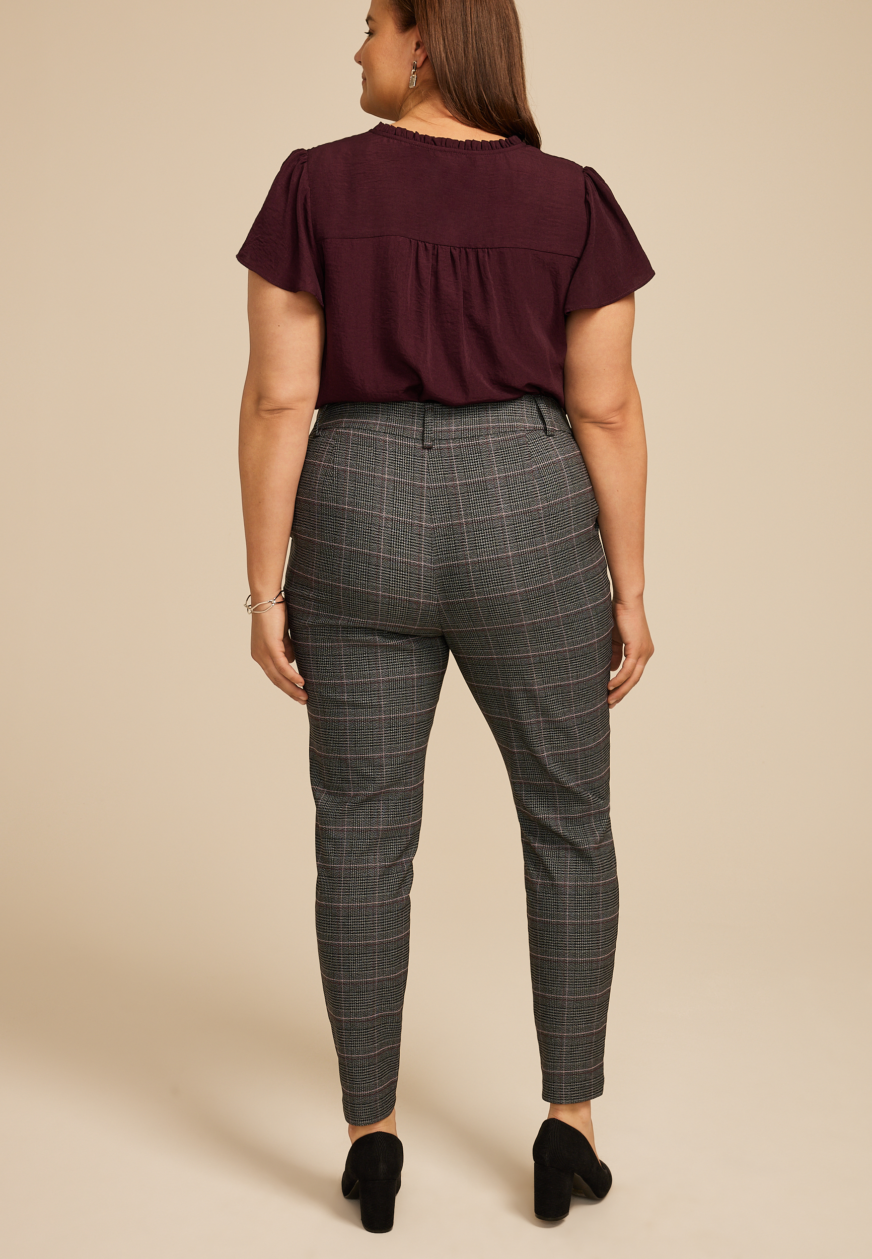 Plus Size Plaid Bengaline Mid Rise Skinny Pant