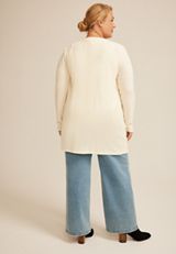Plus Size Silver Metallic Textured Open Front Cardigan, ECRU, small