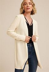 Silver Metallic Textured Open Front Cardigan, ECRU, small