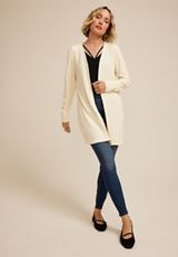 Silver Metallic Textured Open Front Cardigan, ECRU, small