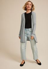 Whipstitch Trim Open Front Cardigan, GRAY SKY, small