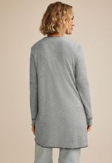 Whipstitch Trim Open Front Cardigan, GRAY SKY, small