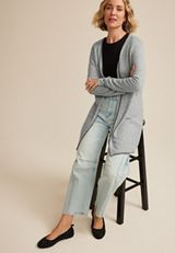 Whipstitch Trim Open Front Cardigan, GRAY SKY, small