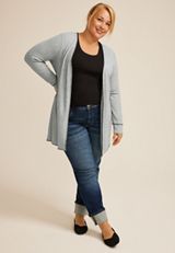 Plus Size Whipstitch Trim Open Front Cardigan, C9766, small