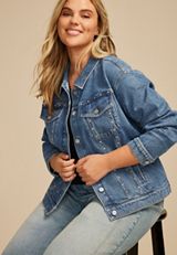 Plus Size Studded Denim Jacket, C3337, small