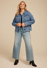 Plus Size Studded Denim Jacket, C3337, small
