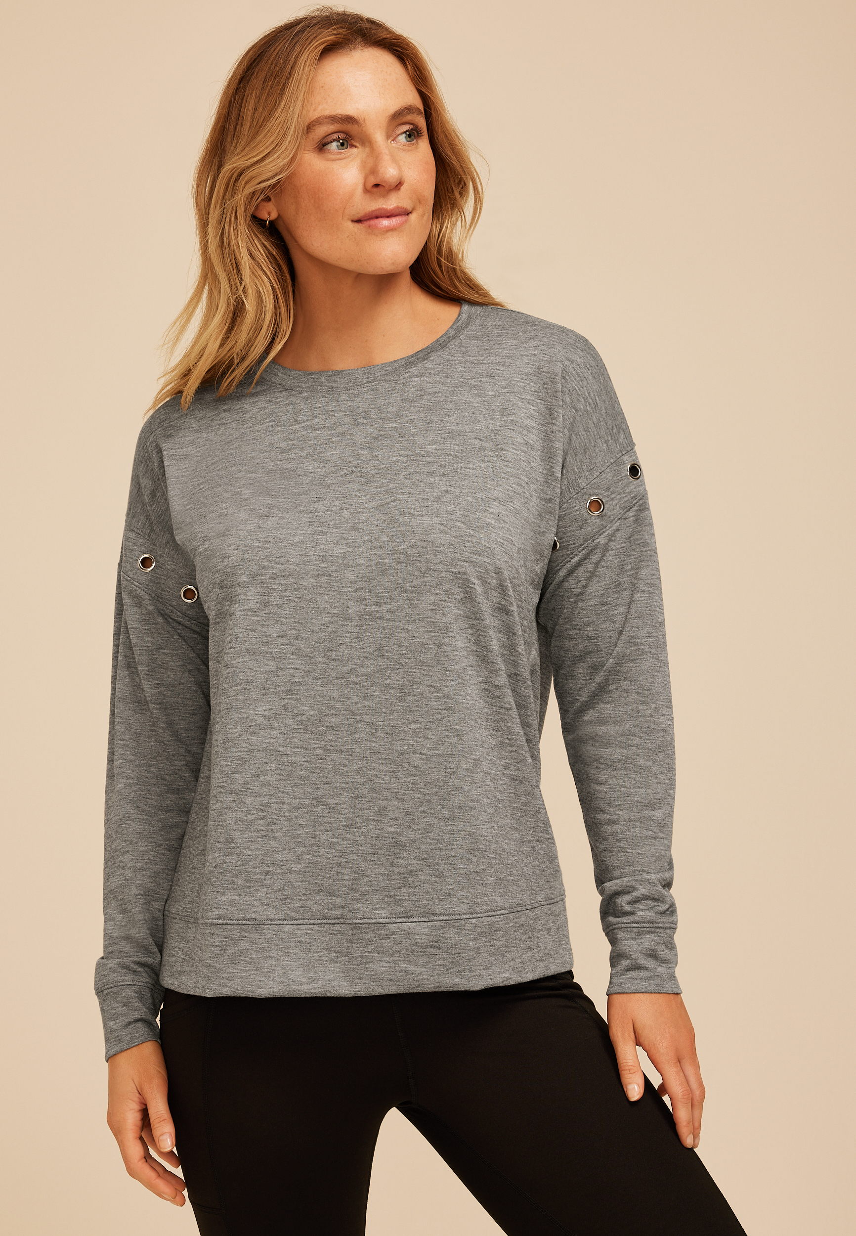 Grommet Shoulder Long Sleeve Tee, C2820, large