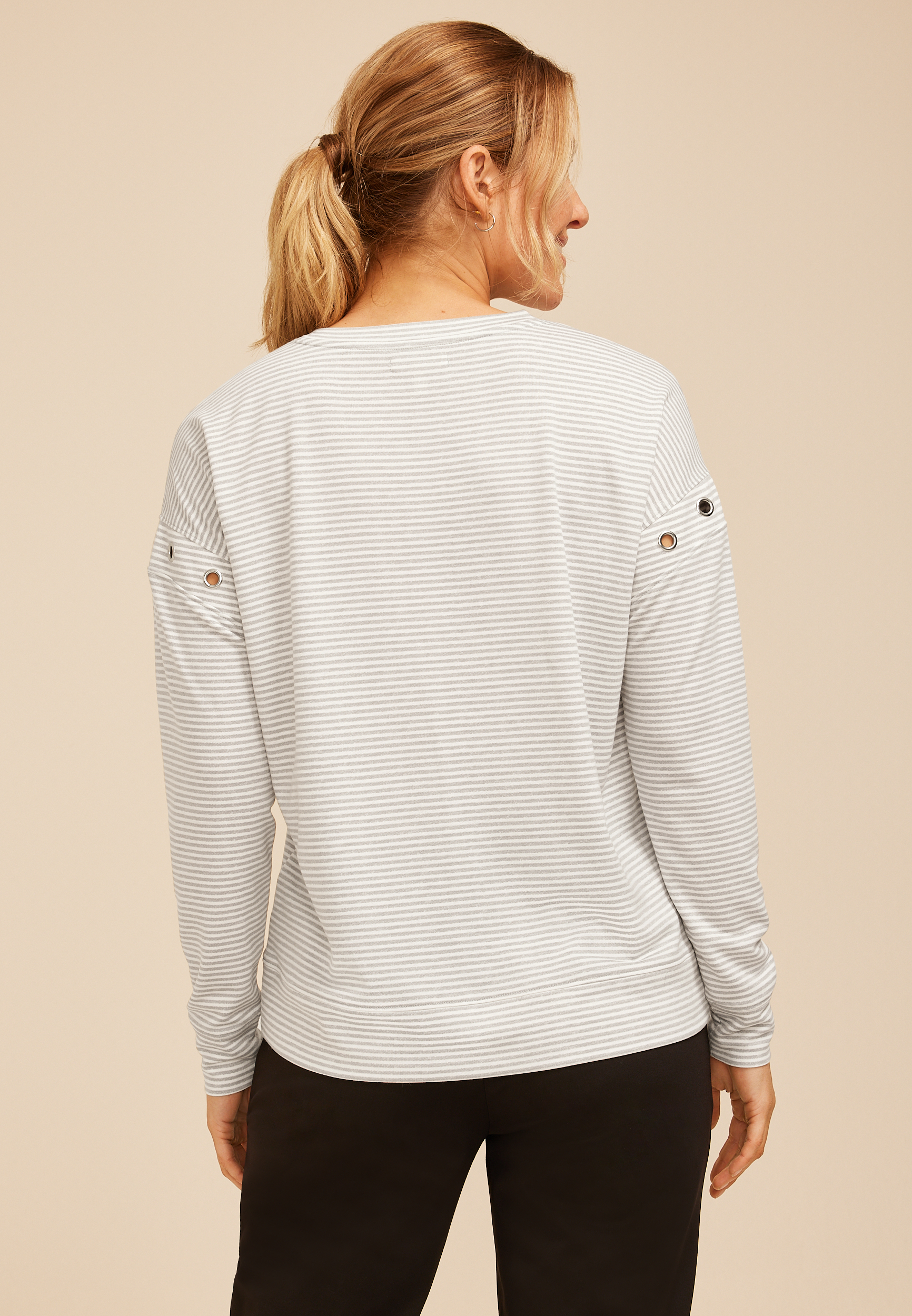 Grommet Shoulder Long Sleeve Tee