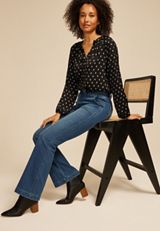 Everflex&trade; Dark High Rise Patch Pocket Flare Jean, C258, small