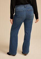 Plus Size Everflex&trade; Dark High Rise Patch Pocket Flare Jean, DARK SANDBLAST, small