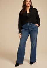 Plus Size Everflex&trade; Dark High Rise Patch Pocket Flare Jean, DARK SANDBLAST, small