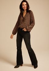 Leopard V Neck Blouse, BROWN COMBO, small
