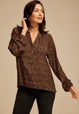 Leopard V Neck Blouse, BROWN COMBO, small