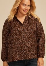 Plus Size Leopard V Neck Blouse, C3681, small