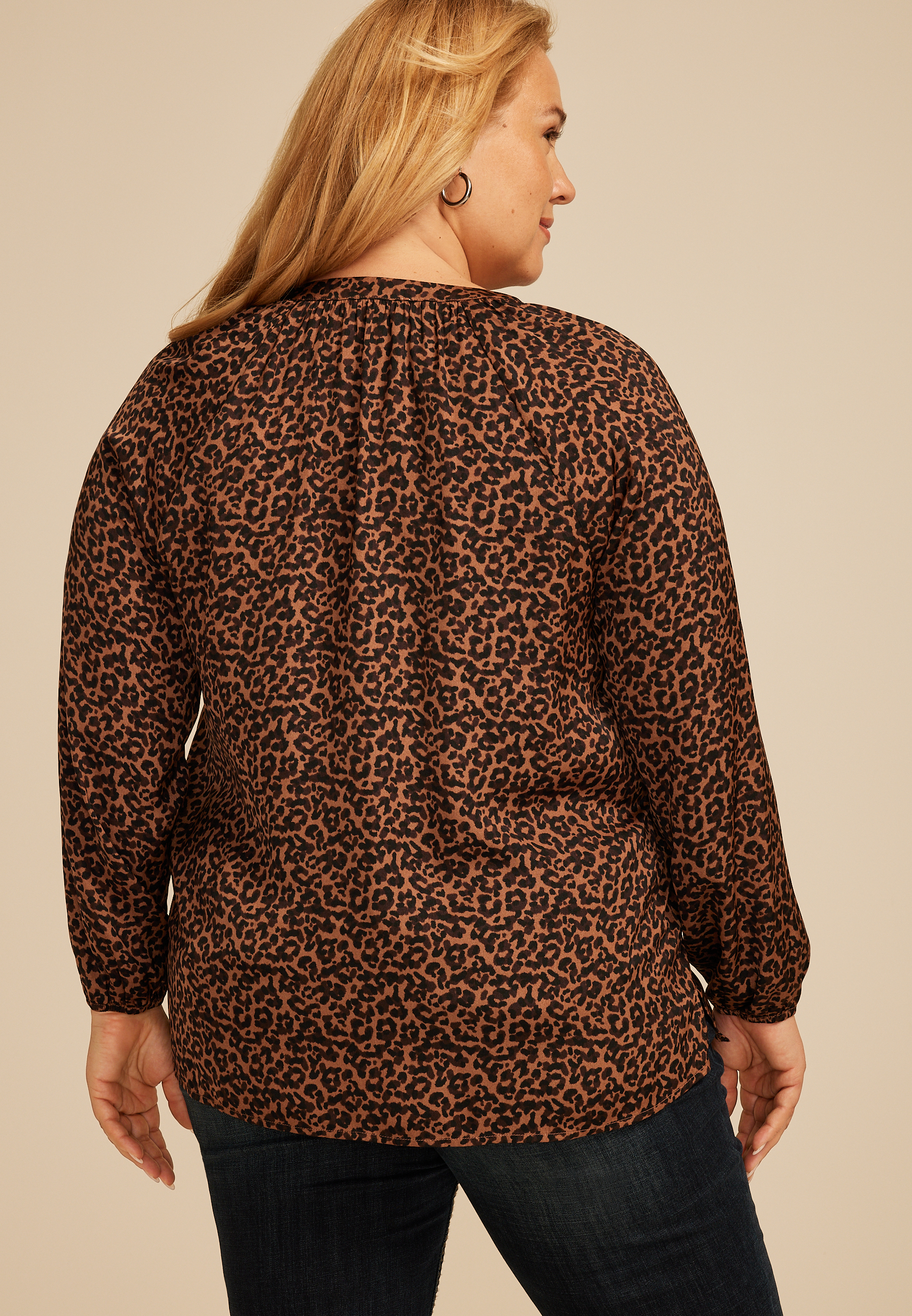 Plus Size Leopard V Neck Blouse, C3681, large