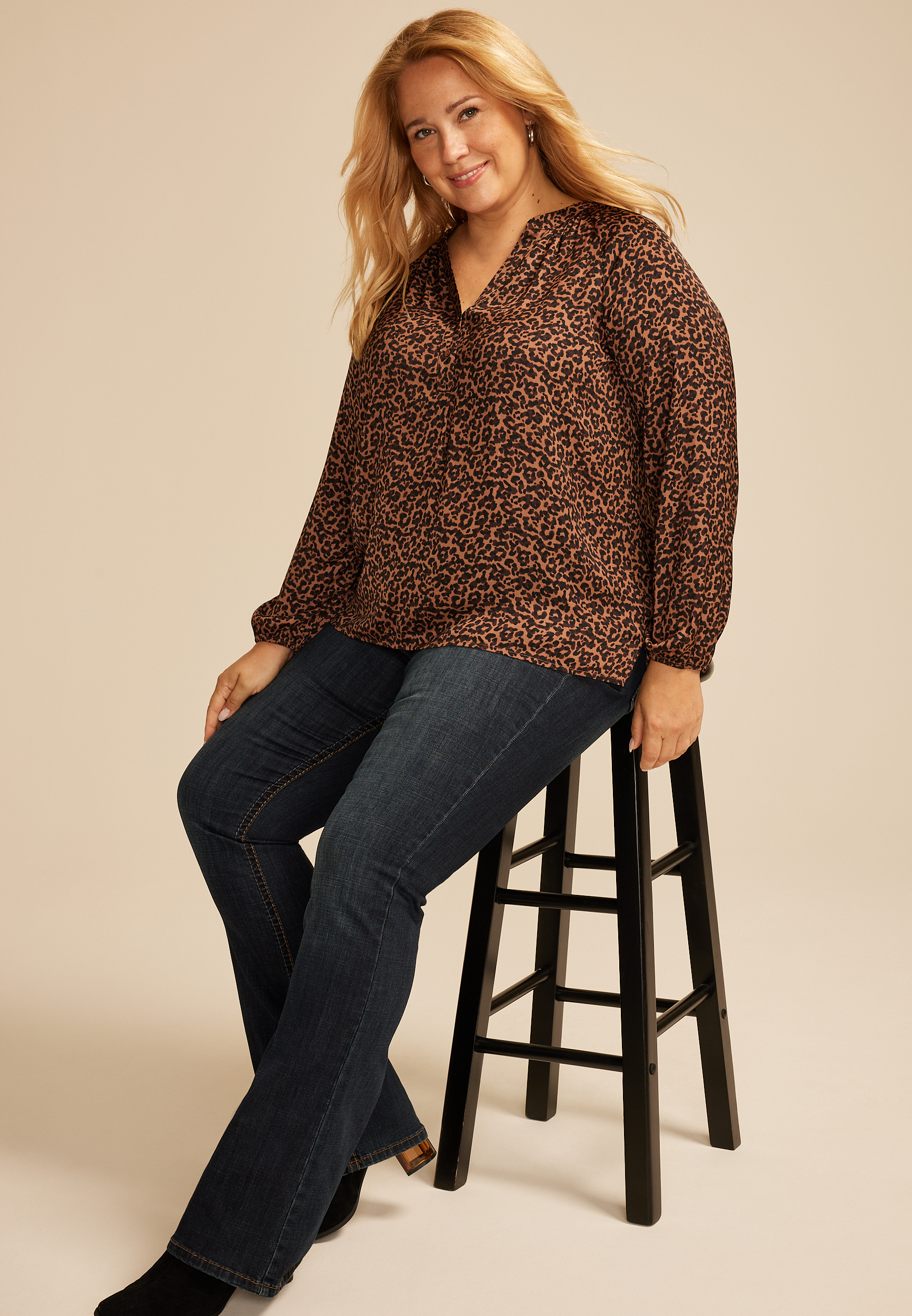 Plus Size Leopard V Neck Blouse, C3681, large