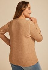 Plus Size Whipstitch Henley Long Sleeve Tee, C520, small