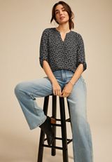Atwood 3/4 Sleeve Wheat V Neck Blouse, C1756, small