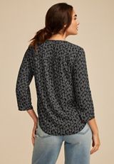 Atwood 3/4 Sleeve Wheat V Neck Blouse, C1756, small