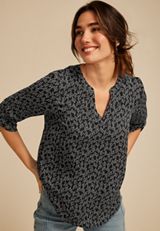 Atwood 3/4 Sleeve Wheat V Neck Blouse, C1756, small