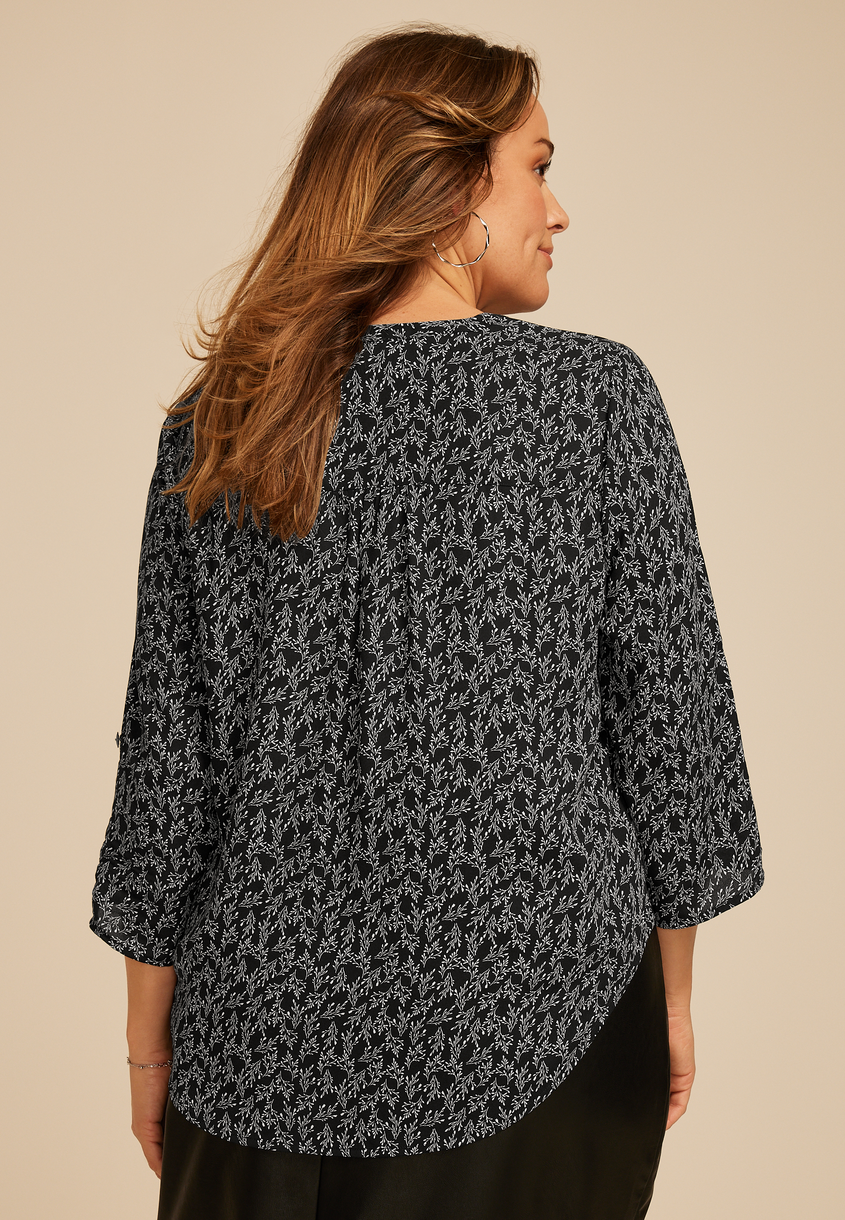 Plus Size Atwood 3/4 Sleeve Wheat V Neck Blouse, C1756, large