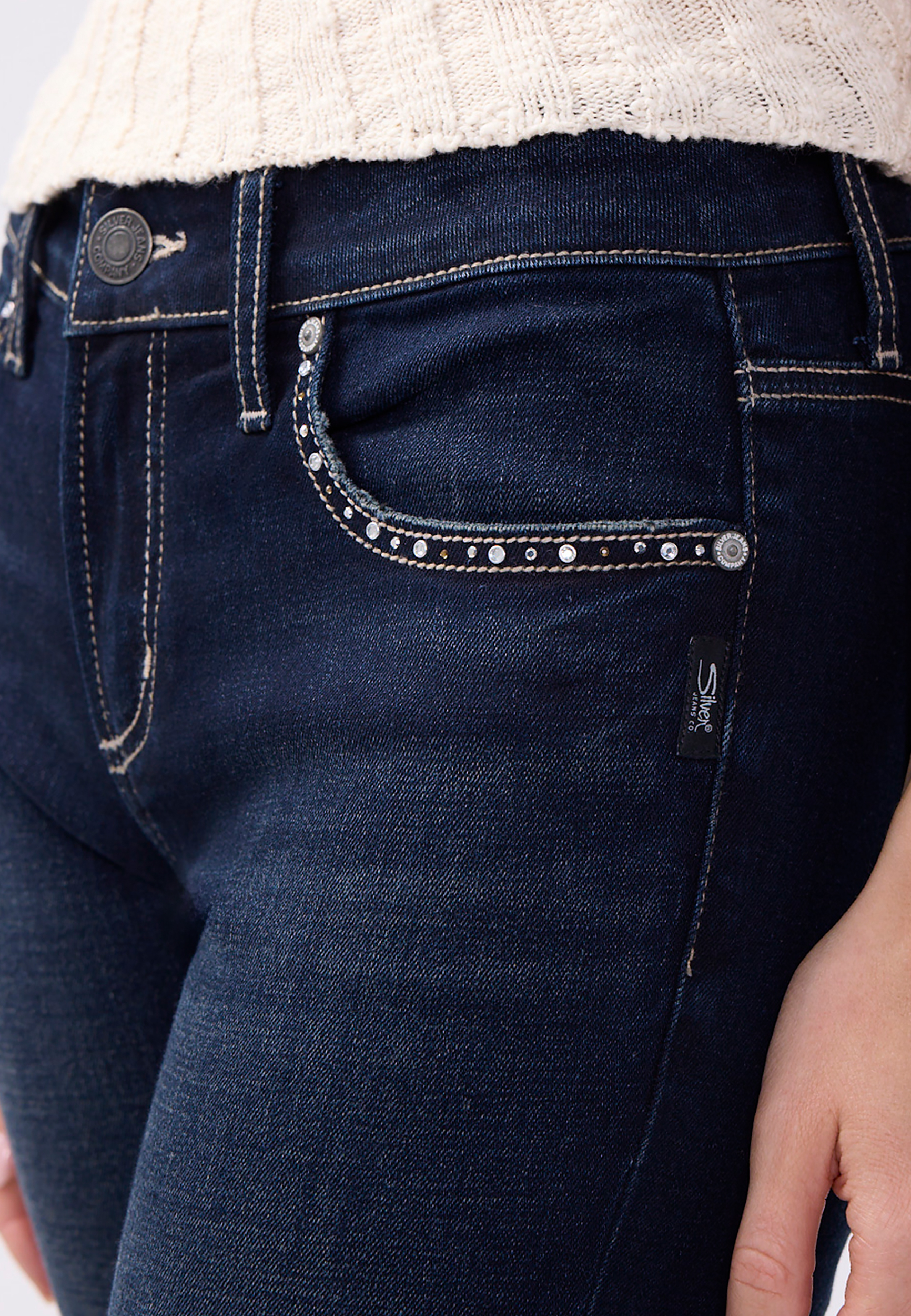 Silver Jeans Co.&reg; Elyse Luxe Stretch Embellished Pocket Slim Boot Jean, C258, large