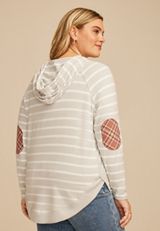 Plus Size Haven Striped Round Hem Hoodie, LIGHT HEATHER GRAY COMBO, small