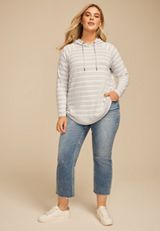 Plus Size Haven Striped Round Hem Hoodie, LIGHT HEATHER GRAY COMBO, small