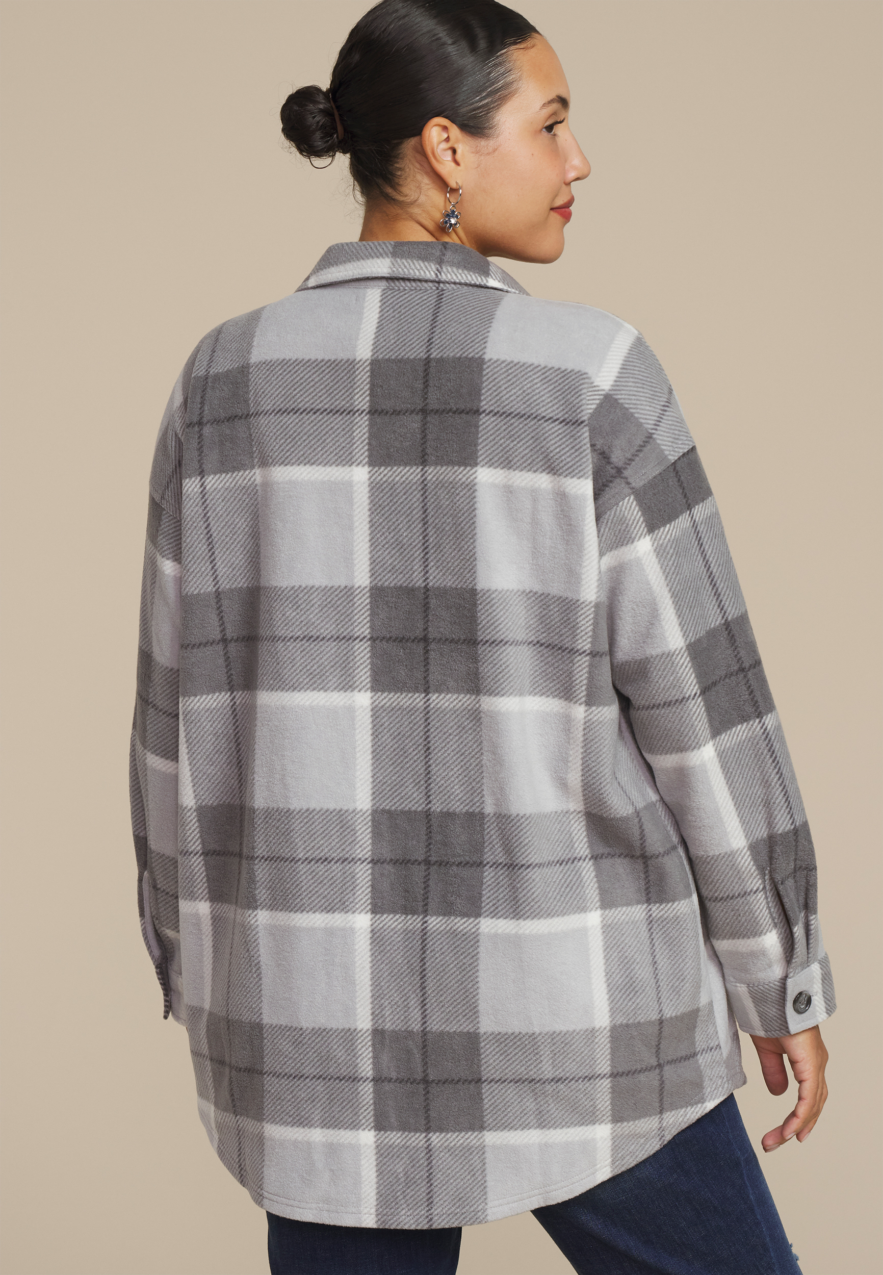 Plus Size Wilder Fleece Shacket, DARK GRAY COMBO, large