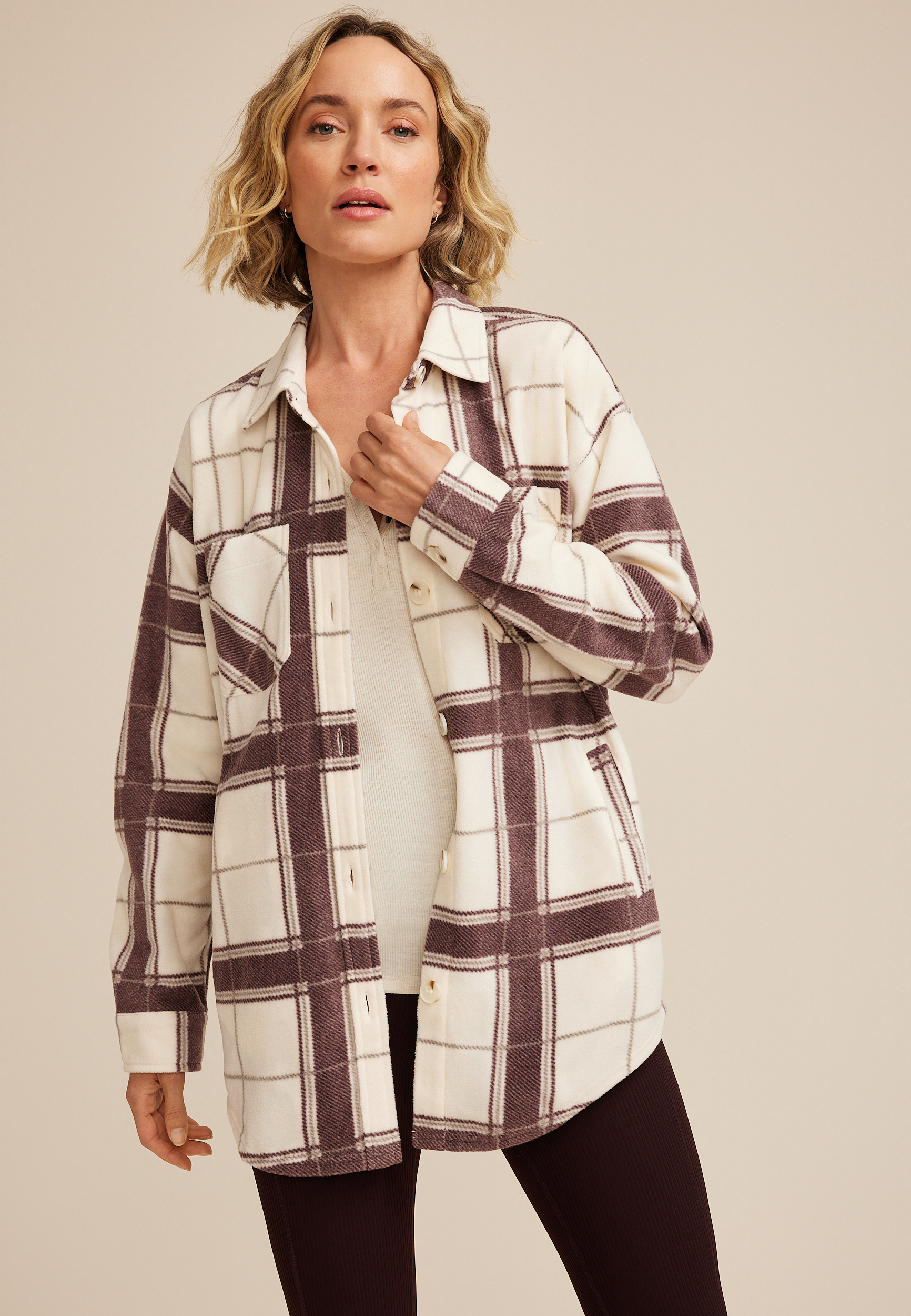 Wilder Fleece Shacket, ANTIQUE WHITE COMBO, large