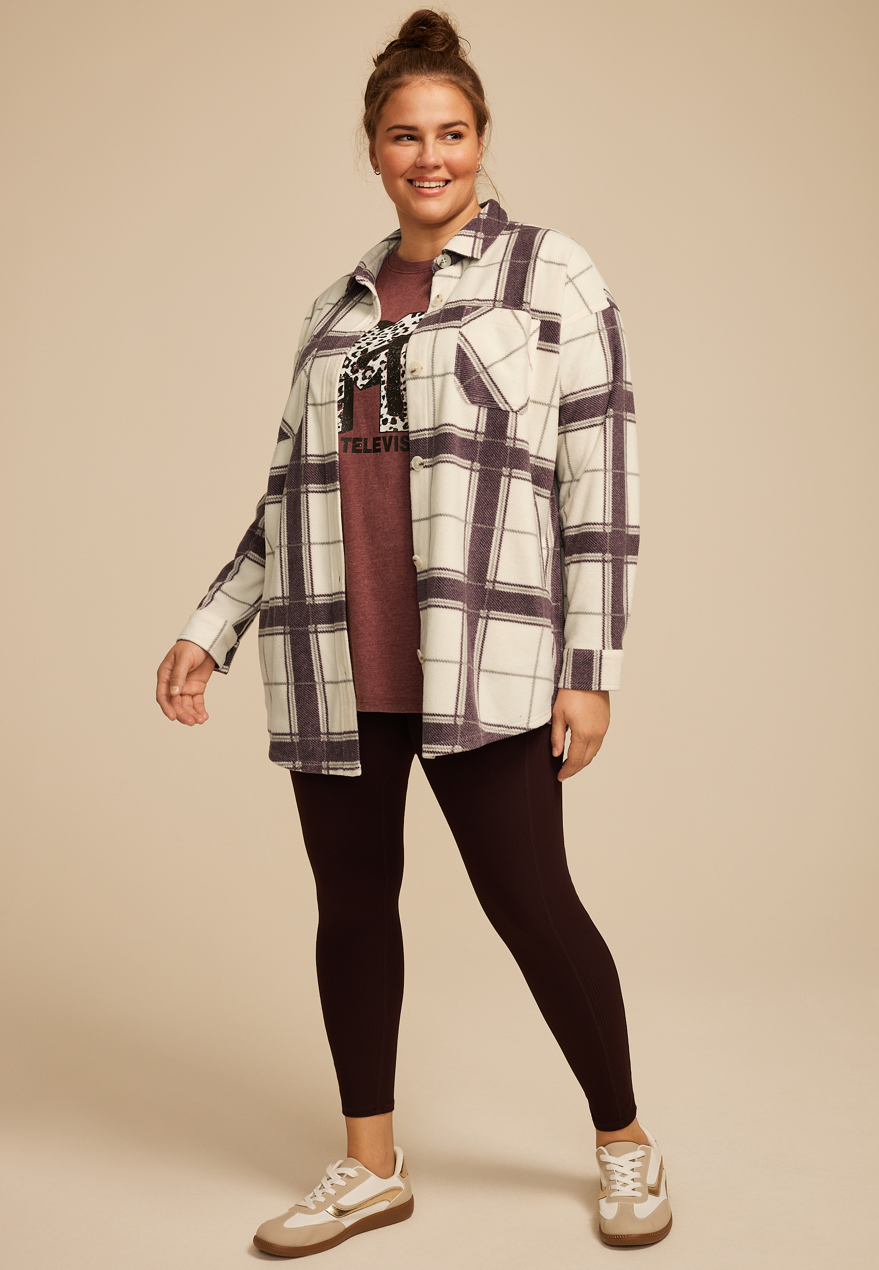 Plus Size Wilder Fleece Shacket, ANTIQUE WHITE COMBO, large