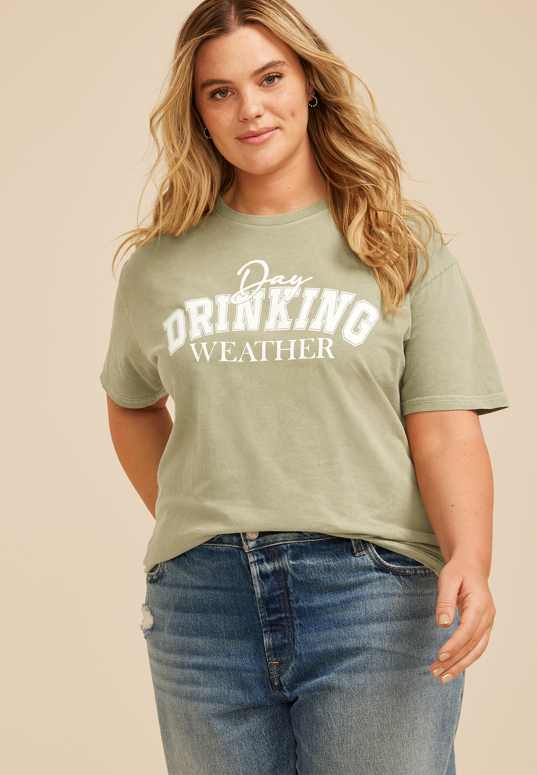 Plus Size Day Drinking Weather Relaxed Fit Graphic Tee