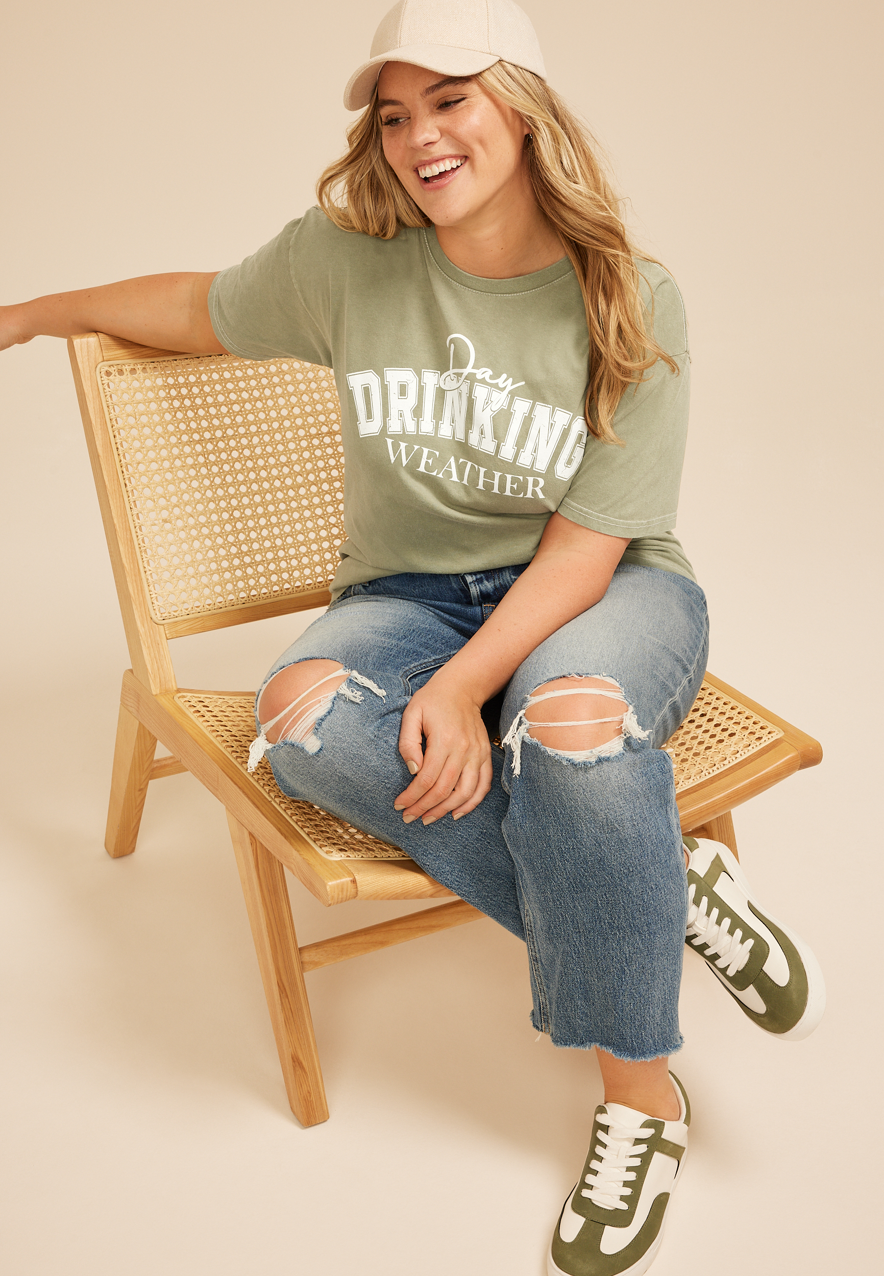 Plus Size Day Drinking Weather Relaxed Graphic Tee, C425, large