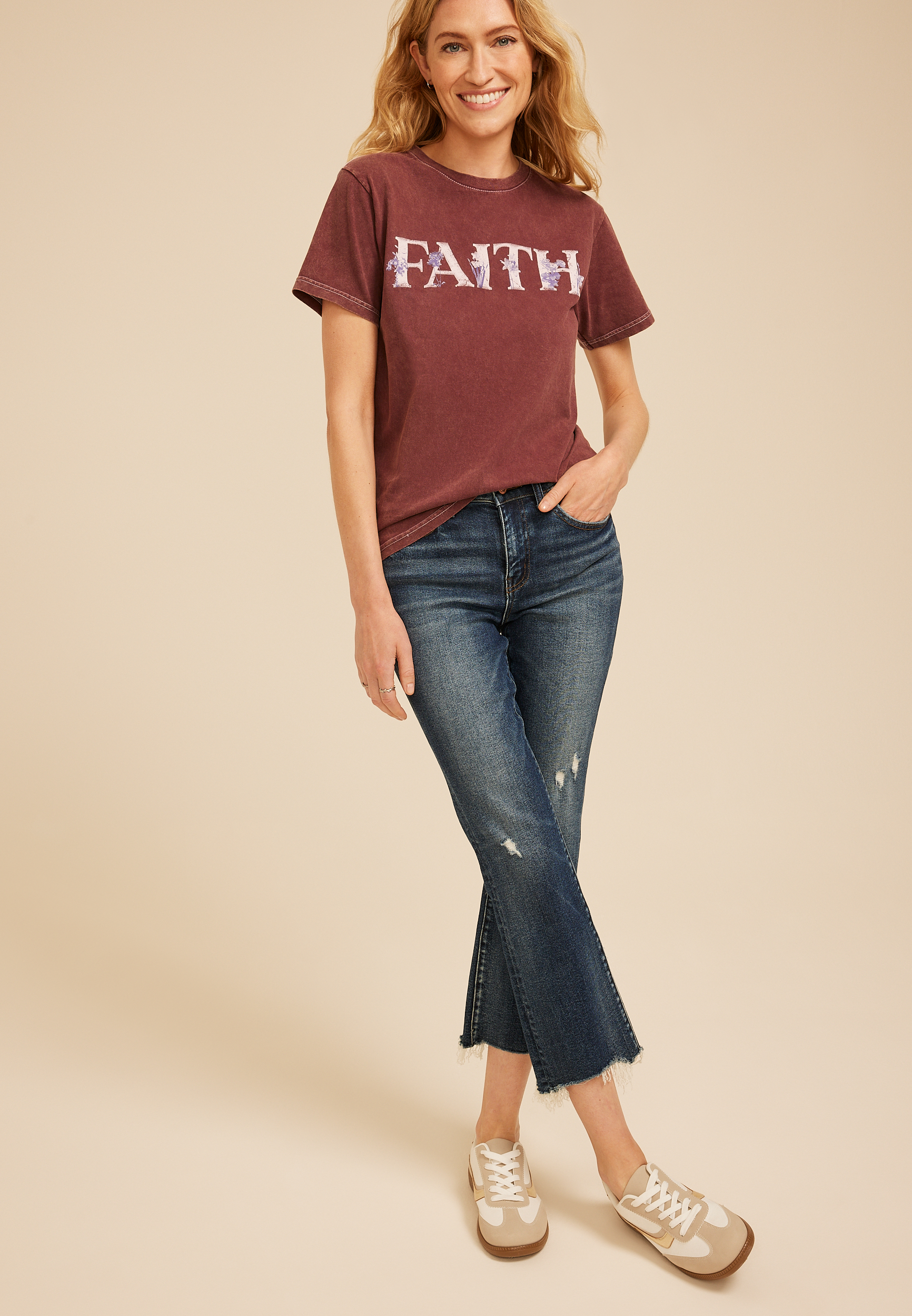 Floral  Faith Relaxed Graphic Tee, C5325, large