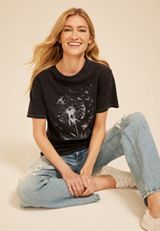 Scattered Dandelion Relaxed Fit Graphic Tee, BLACK, small
