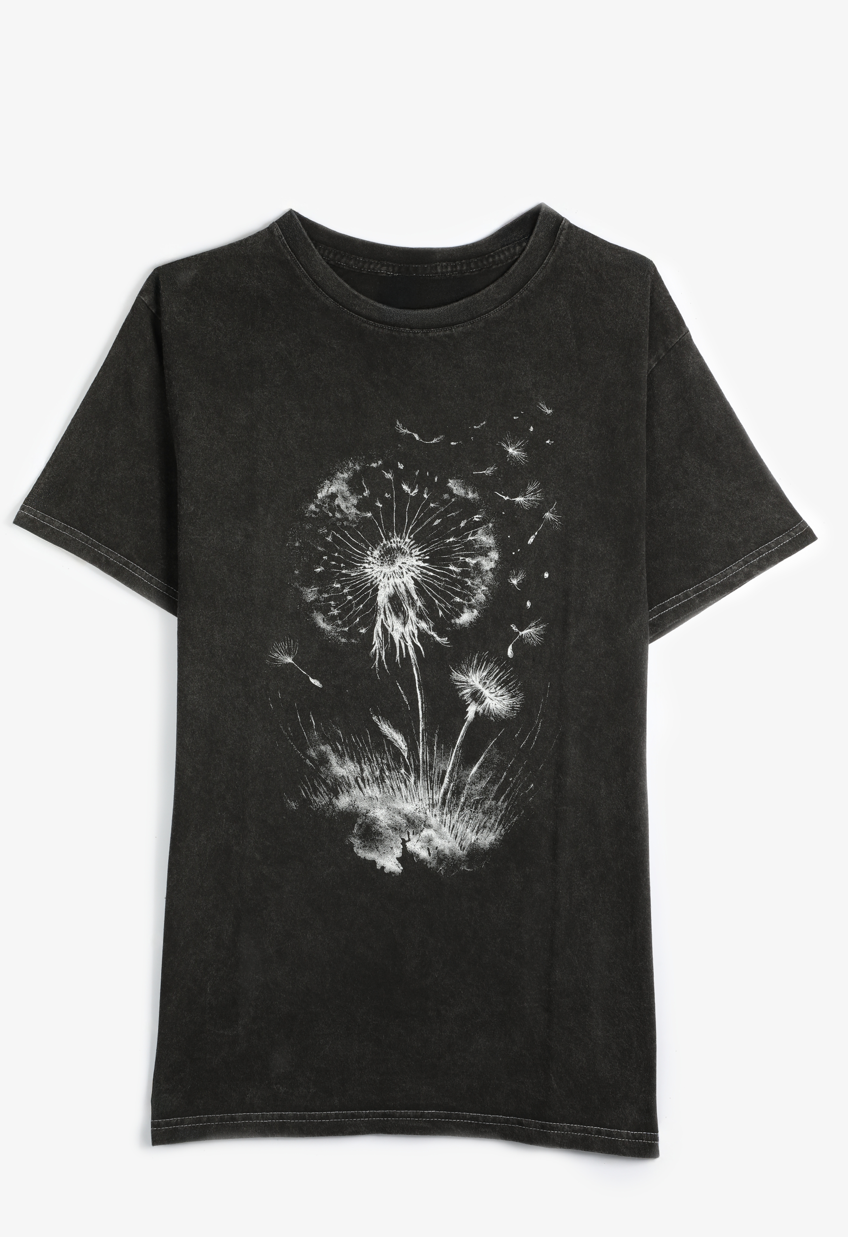 Scattered Dandelion Relaxed Fit Graphic Tee, BLACK, large