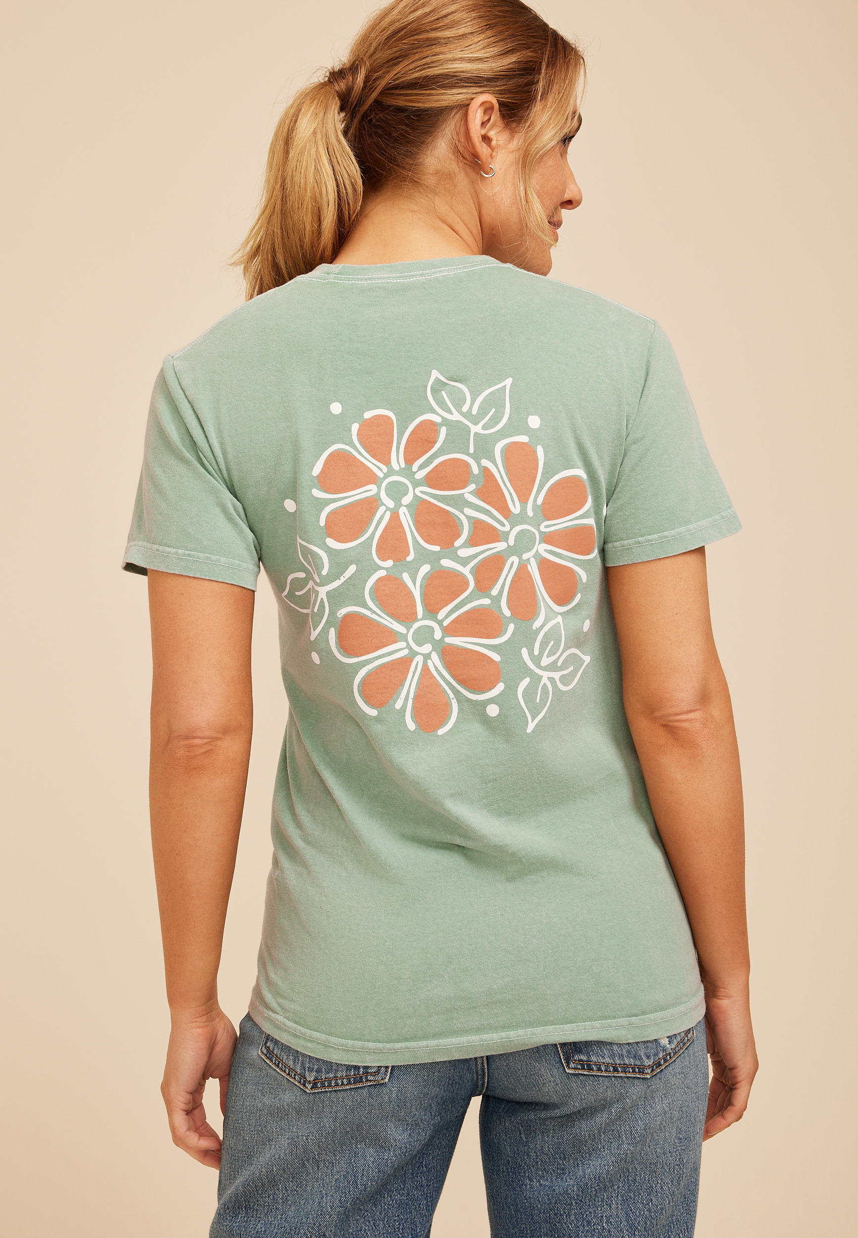 Be Kind Floral Relaxed Fit Graphic Tee, DUSTY SAGE, large