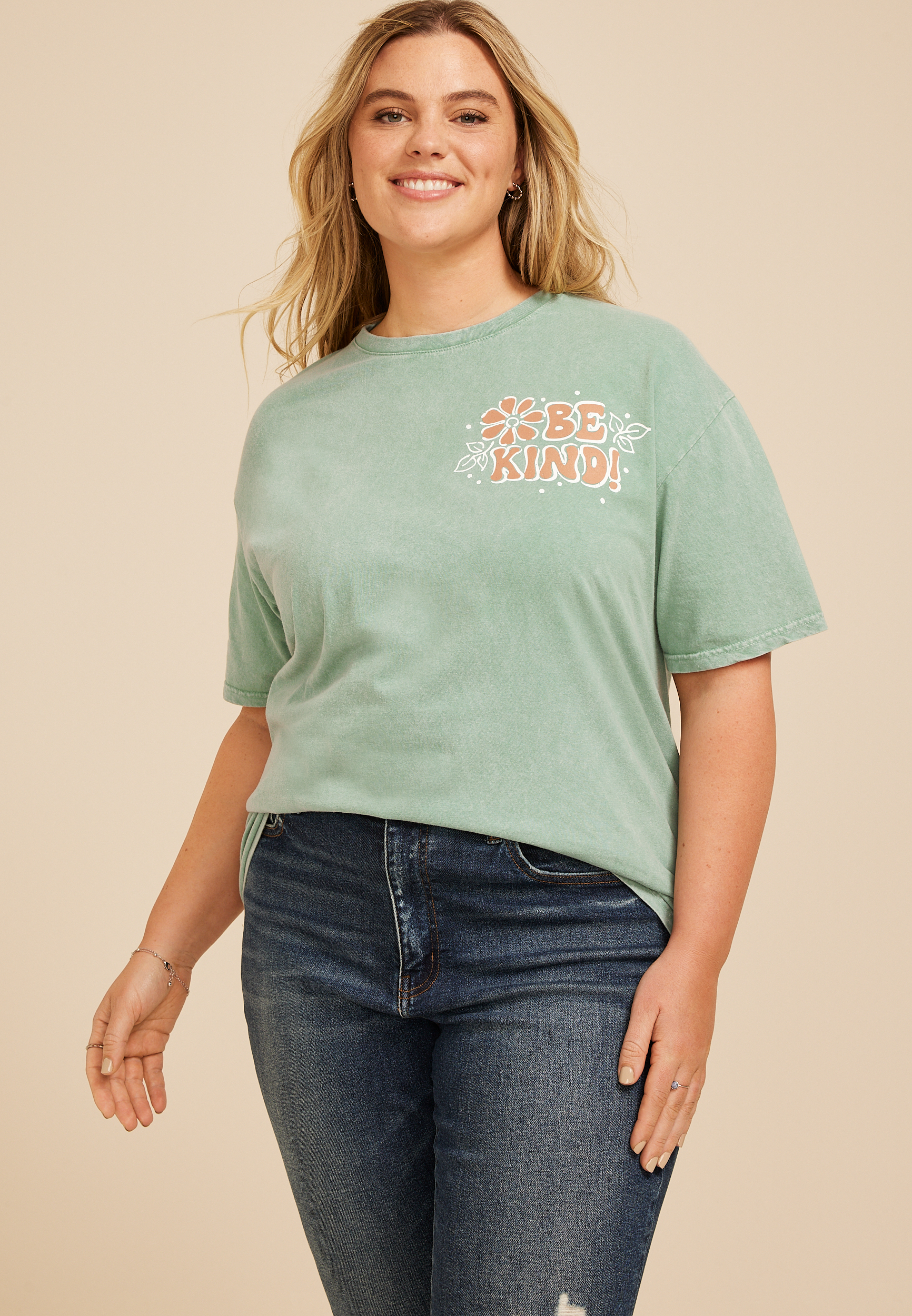 Plus Size Be Kind Floral Relaxed Fit Graphic Tee