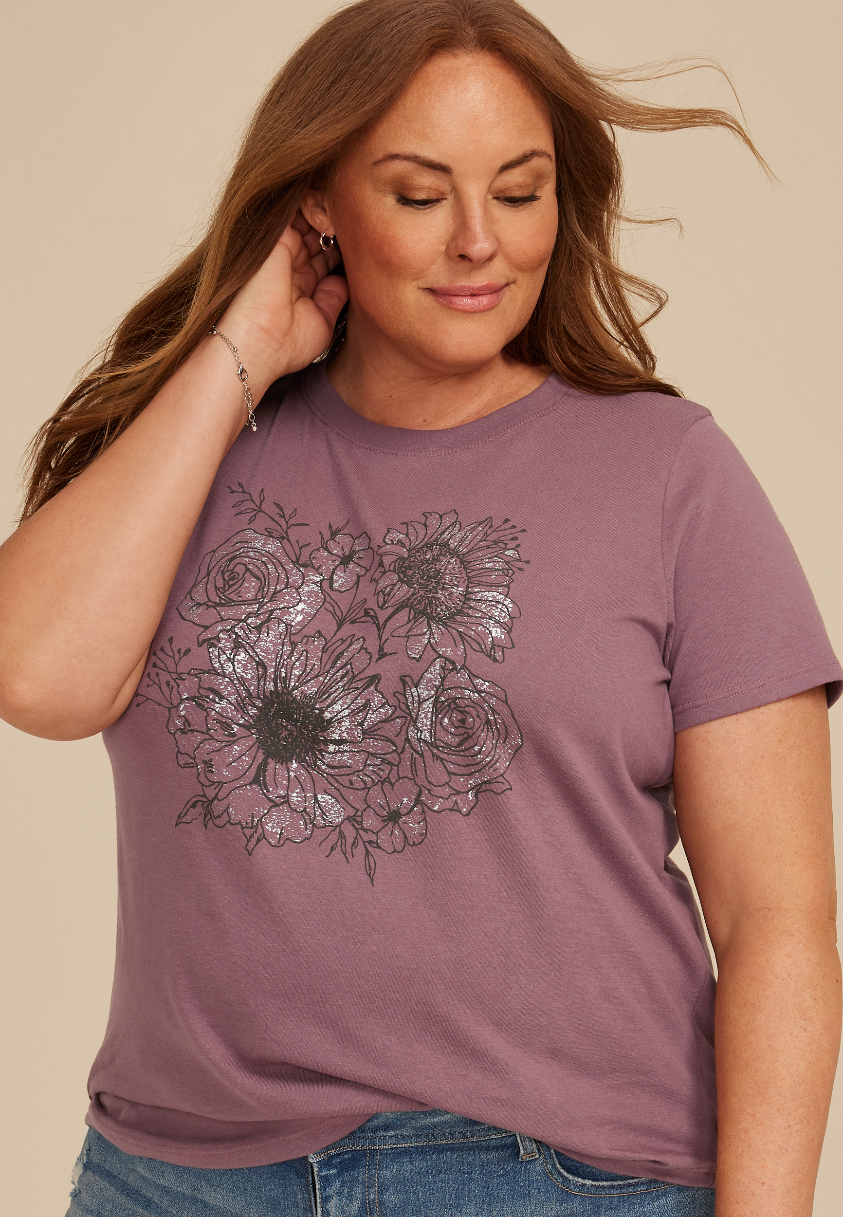 Plus Size Floral Classic Fit Graphic Tee