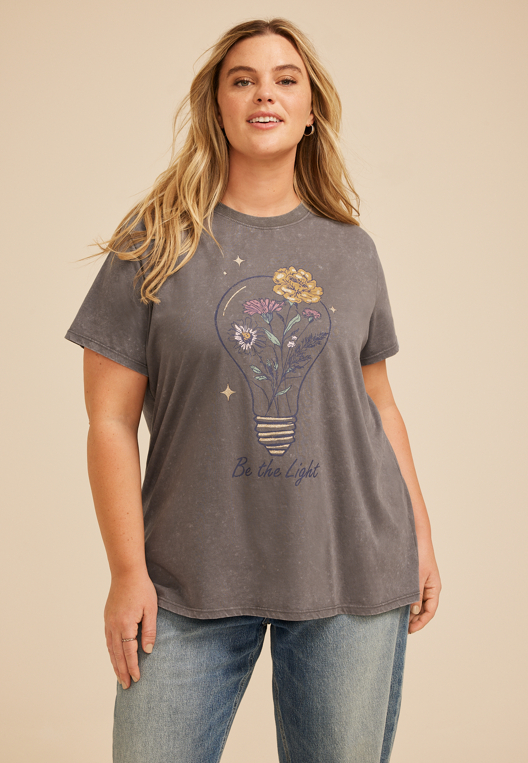 Plus Size Be The Light Floral Oversized Fit Graphic Tee